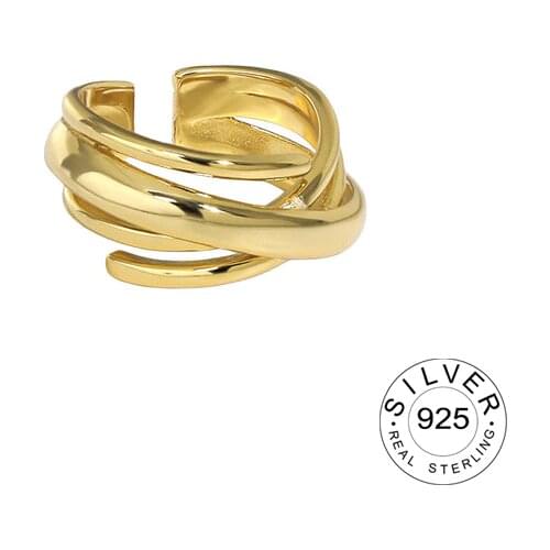 925 Sterling Silver Open Rings Korean Twisted wave silver Gold Color anel Finger Ring For Women Statement Adjustable