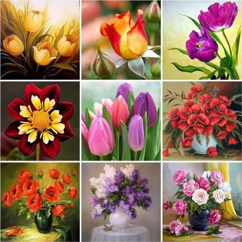 5D DIY Diamond Painting Full Square Drill Flowers Cross Stitch Kit Diamond Embroidery Peony Rhinestone Art Home Decor