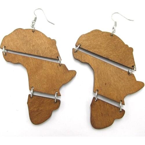 Free Shipping! African Map Link Wood Earrings can mixed light brown and black color