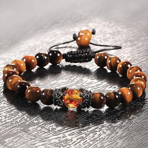 Bracelets&Bangles for Women Men Charm Fashion Luxury Crown Natural Tiger Eye Stone Onxy Beaded Bracelet Jewelry Friendship Gifts
