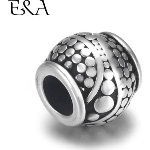 4pcs Stainless Steel Bead Charms Dotted 5mm Hole for Leather Jewelry Bracelet Making Metal European Beads DIY Supplies Parts