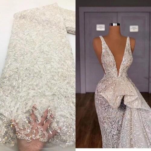 Beads Lace Handmade Fabric French Wedding Dress Latest Nigeria Net lace Red French Tulle Lace With Sequins for dress A4009
