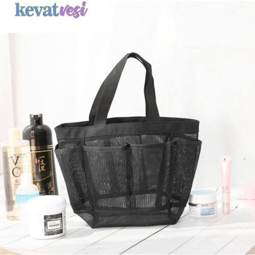 Breathable Multiple Pockets Mesh Shower Bag Tote Storage Portable Pouch Handbag Durable Storage Bag for Beach Picnic Travel