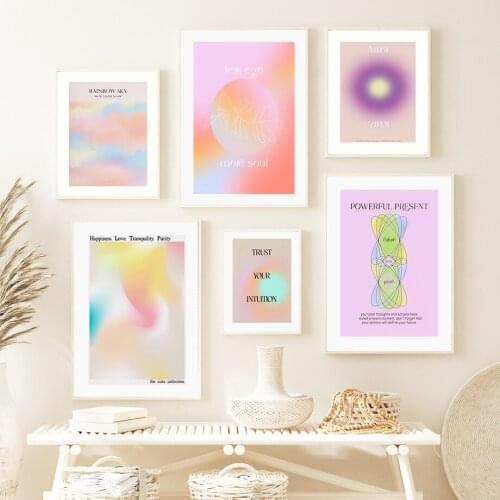 Gradient Rainbow Sky Energy Aura Collection Wall Art Canvas Painting Posters And Prints Wall Pictures For Living Room Aesthetics