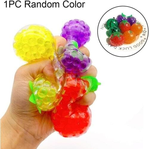 TPR Pinch Music Vent Toy 1pc Vent Ball Watermelon Banana Foam Beads Fruit Vent Ball Color Squeeze Ball Toy Stress Relief Toys