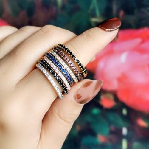 KIOOZOL Micro Paved CZ Open Round Rings For Women Blck White Blue Red Silver Color Couple Ring Party Accessories 055 KO2