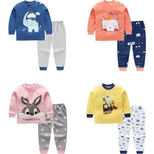 Kids Pajamas Sets Baby Boys Girls Cotton Long Sleeved T shirt+Pant Cartoon Girl Clothing Autumn Sleepwear Suit Pyjama Trousers