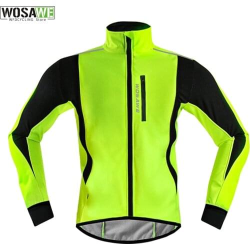 WOSAWE Mens Cycling Jacket Winter Thermal Fleece Bike Jacket MTB Road Bike Clothing Windproof Waterproof Long Jersey Warm Coat