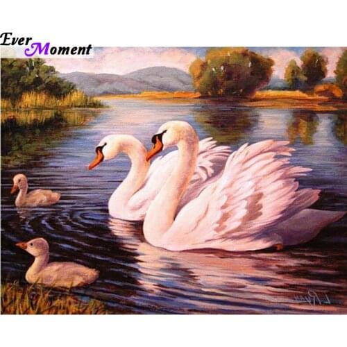 NEW Full Square Drill Diamond Embroidery Swans Family Picture 3D Diamond Painting cross-stitch Mosaic kits Wall Decor ASF131