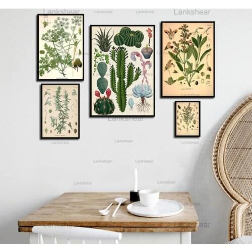 Wild Plant Wall Art Pictures Vintage Botanical Flower Canvas Painting Peony Cactus Poster Aesthetic Study Living Room Home Decor