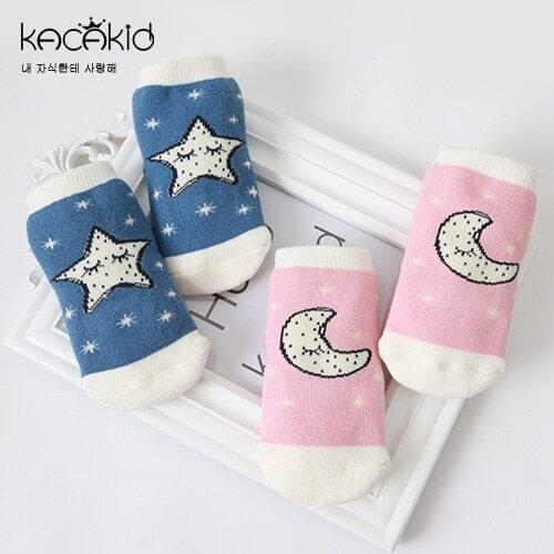 KACAKID Winter Thick Unisex Children Socks Cute Moon Star Kids Boys Girls Baby Socks Anti-slip Kids Baby Boys Girls Socks Ka1182