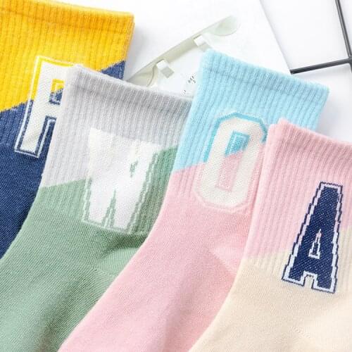 Socks Womens New Japan and South Korea Fresh Cotton Letters College Style Girls Middle Tube Socks Student Socks Wholesale
