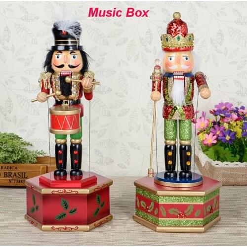 New 32Cm High Christmas Holiday Nutcracker Moustache Music Box Vintage German Wooden Table Walnut Toy Zakka Dolls
