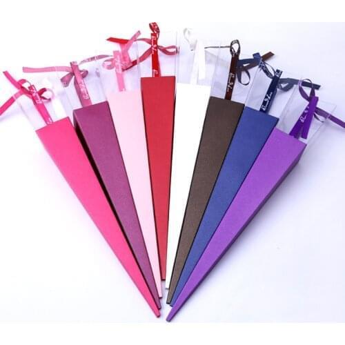 Single Flower Rose Box PVC Triangular Bouquet Wrapping Paper Plastic Bags Cases For Valentines Day Gifts Flower Packaging Bag