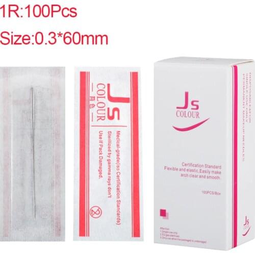 0.3*60MM Tattoo Needles 1RL 100pcs/Lot Disposable Sterilized Professional For Tattoo Eyebrow Pen Machine Permanent Makeup