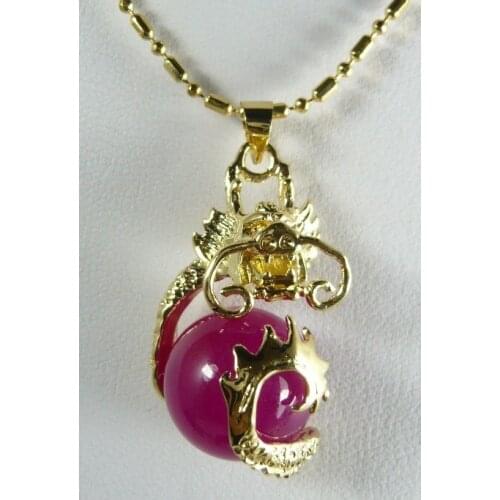 Wholesale Chinese fancy design 18kgp dragon inlay 12mm red Natural Stone pendant jewelry 03