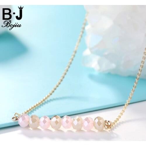 BOJIU Necklace For Women New Fashion Romantic Trendy Girl Colourful Crystal Pendant Necklaces With Copper Chain NKS013