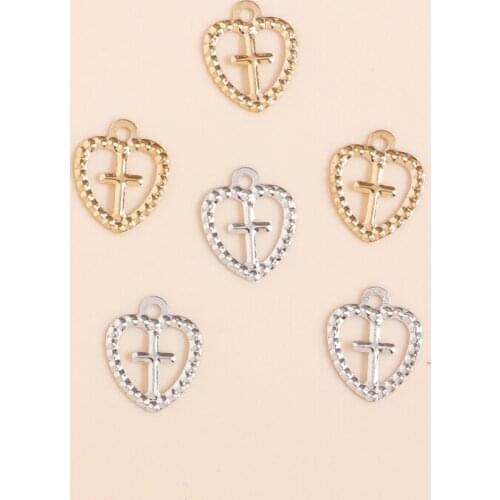 50pcs 8*10mm Heart Cross Charms Gold Silver Color Sequins Iron Sheets for Making Earrings Pendant Necklaces Jewelry Accessories