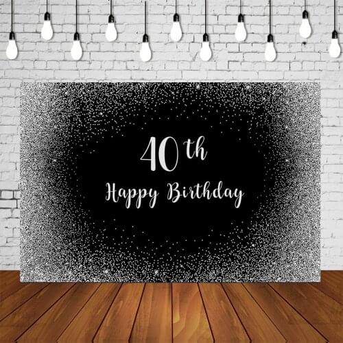 Custom Adults Birthday Party Backdrop 30th 40th 60th White silver Dusts Decors Cake Table Black Background Scene Setter Banner