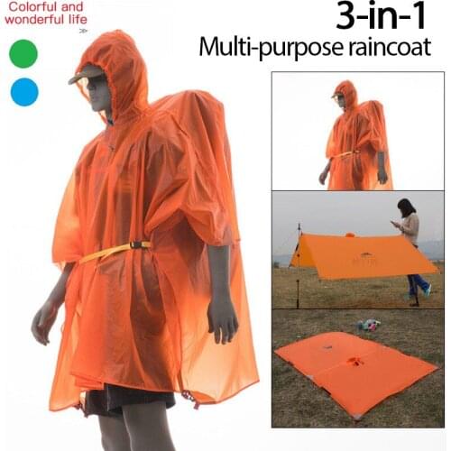 Hikers Three-in-one Multifunctional Lightweight Raincoat Poncho Can Be Used As Raincoat Sky Curtain And Ground Cloth Picnic Mat