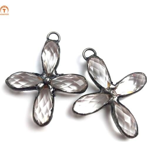 Clear Quartz Flower Pendant Cross Shape Pendant Clear Crystal Healing Pendants Christian Religion Pendant For Necklaces Jewelry