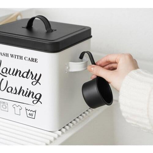 Rectangle Metal Laundry Washing Powder Storage Box for Bathroom Organizer Box Rice Flour Grains Container with Spoon