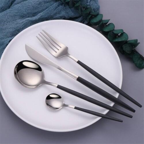 Luxury Black Cutlery Set Stainless Steel Tableware Kitchen Utensils Silver Dinnerware Set Dessert Knife Spoon Fork Flatware Set