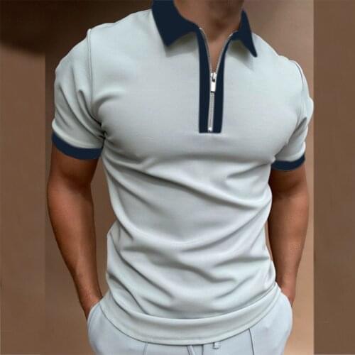 Mens Polo Shirts Harajuku Mens' Streetwear Casual Turn-down Collar Zipper Short Sleeve Tops Summer Fashion Patchwork Shirt