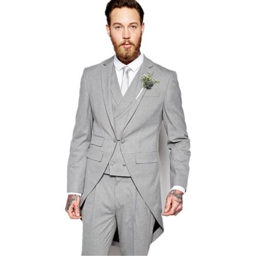 Latest Coat Pant Designs Light Grey Tailcoat Men Wedding Suits Slim Fit Skinny 3 Piece Tuxedo Groom Custom Prom Blazer Masculino