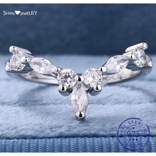 Shipei 925 Sterling Silver Marquise Cut Created Moissanite Engagement V Shape Romantic Ring For Women Fine Jewelry Ring Size 5-9