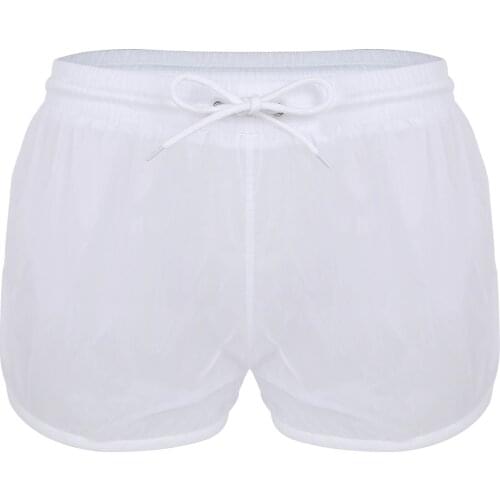 Sexy Male Mens Swim Boxer Shorts Soft See Through Fabric Drawstring Lightweight Boxer Shorts Panties Casual Swimming Wear Shorts