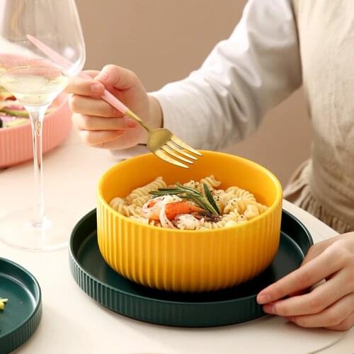 Solid Color Flat Soup Bowl Ceramic Salad Dessert Round Beef Snack Dish Plate Seasoning Bowl Tableware Kitchen Tool Dinner Plate