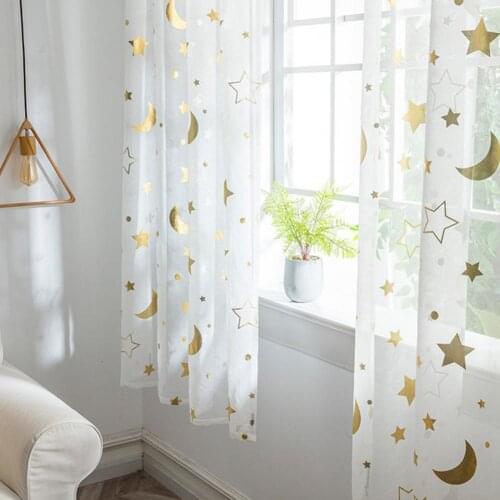 Curtains Drapes Versatile Semi Sheer Polyester Elastic Star Foil Print Sheer Curtains for Home