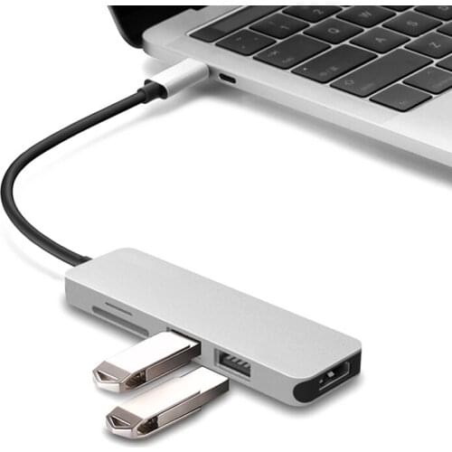 USB-C Hub HDMI Adapter 5 in 1 Dongle USB Type-C to HDMI Card Reader 2 Ports VDX99