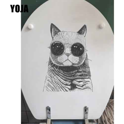 YOJA 14.5*19.9CM Sunglasses Cat Personality Art Wall Decal Bathroom Toilet Stickers T1-0110