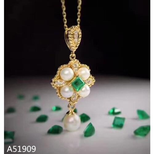 KJJEAXCMY boutique jewelry 925 sterling silver inlaid natural emerald pearl female pendant necklace support test