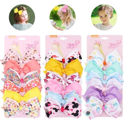 1 Set 6 Pcs 5" JoJo Siwa Bows Print Unicorn Rainbow Scale JOJO Bows With Clips For Girls Hairpins Barrette Hair Accessories