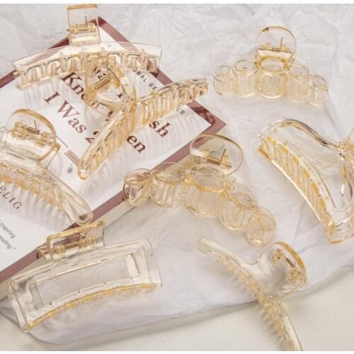 Yellow Transparent Hair Claw Clamps Hair Crab Shape Geometric Girls Ponytail Holder Hair Clip Styling Accessories Bath Tool