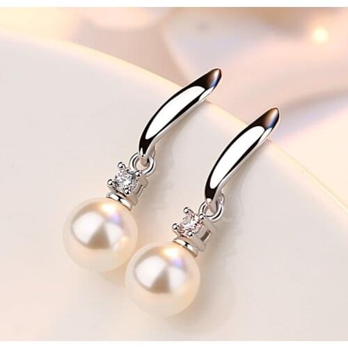 Elegant Fashion silver color Twist Drop Earring Imitation Pearl Zircon Tassel Mosaic CZ brincos Earring For Women Jewelry