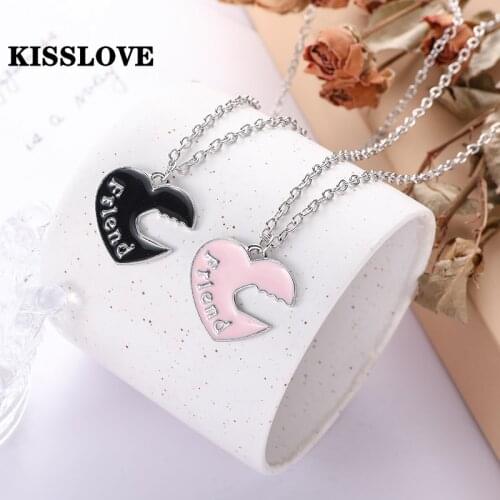 KISSLOVE Best Friend Necklace Bff Heart Black Pink Key Lock Pendant Necklaces Jewelry Birthday Gift