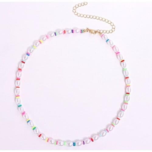 2021 New Colorful Personality Pearl Necklace For Women Fashion Short Beaded Chain Necklaces Womens Party Charm Choker Jewelry