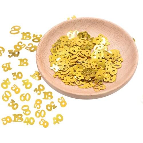 1Bag Gold Sequin Digitals Confetti 18/30/40/50/60 Birthday Party Anniversary Numbers Table Scatters Sprinkle Decoration