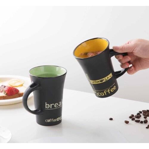 1PC Simple Ceramic Coffee Cup With Spoon Creative Personality Cup Mug Black Cool Office Water Cup