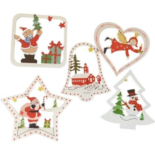 10PCS DIY Christmas Wooden Pendants Ornaments Colorful Multi Type Wood Crafts For Xmas Tree Christmas Party Hanging Decorations