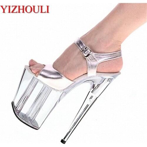 20cm high-heeled shoes transparent crystal sandals 8 inch wedding dress shoes back strap party Exotic Dancer performance shoes