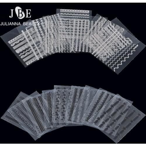 30 Sheet Black White Lace Flower Nail Stickers Beauty Nail Art Water Decal Decorations Sticker On Nails Accessories For UV Gel