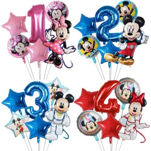 6Pcs Mickey Minnie Balloons Cartoon Birthday Party Decorations Star Number Balloons For Kids Birthday Party Decor Classic Toys