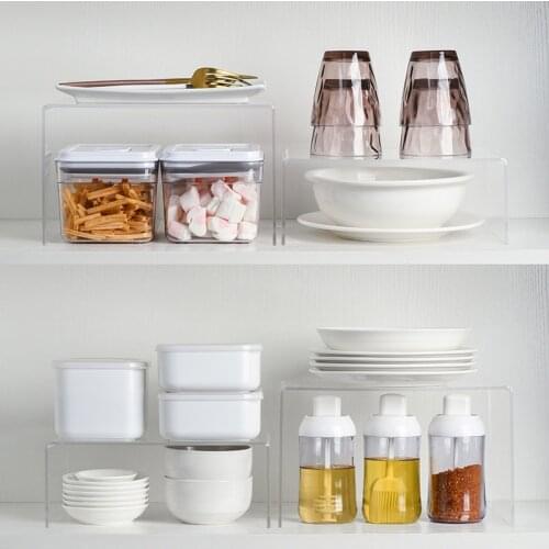 Acrylic Layered Storage Rack For Kitchen Cabinets Divider Organizer Transparent Home Kitchen Shelf Desktop Storage Racks