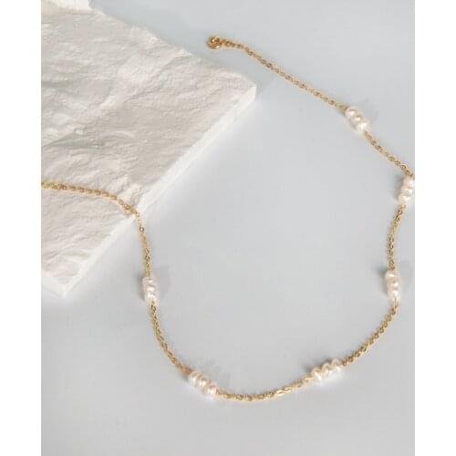 ALLNEWME Minimalist Baroque Freshwater Pearl Necklace for Women Brass Gold Beads Chain Dainty Triple Rice Pearls Necklaces Gift