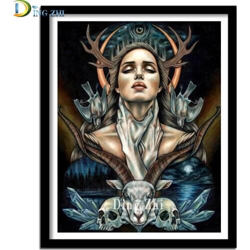 Diamond Embroidery Full Round Square Skull Woman 5D Diy Mosaic Animal Antelope Kit Diamond Painting Cross Stitch Diamond Art